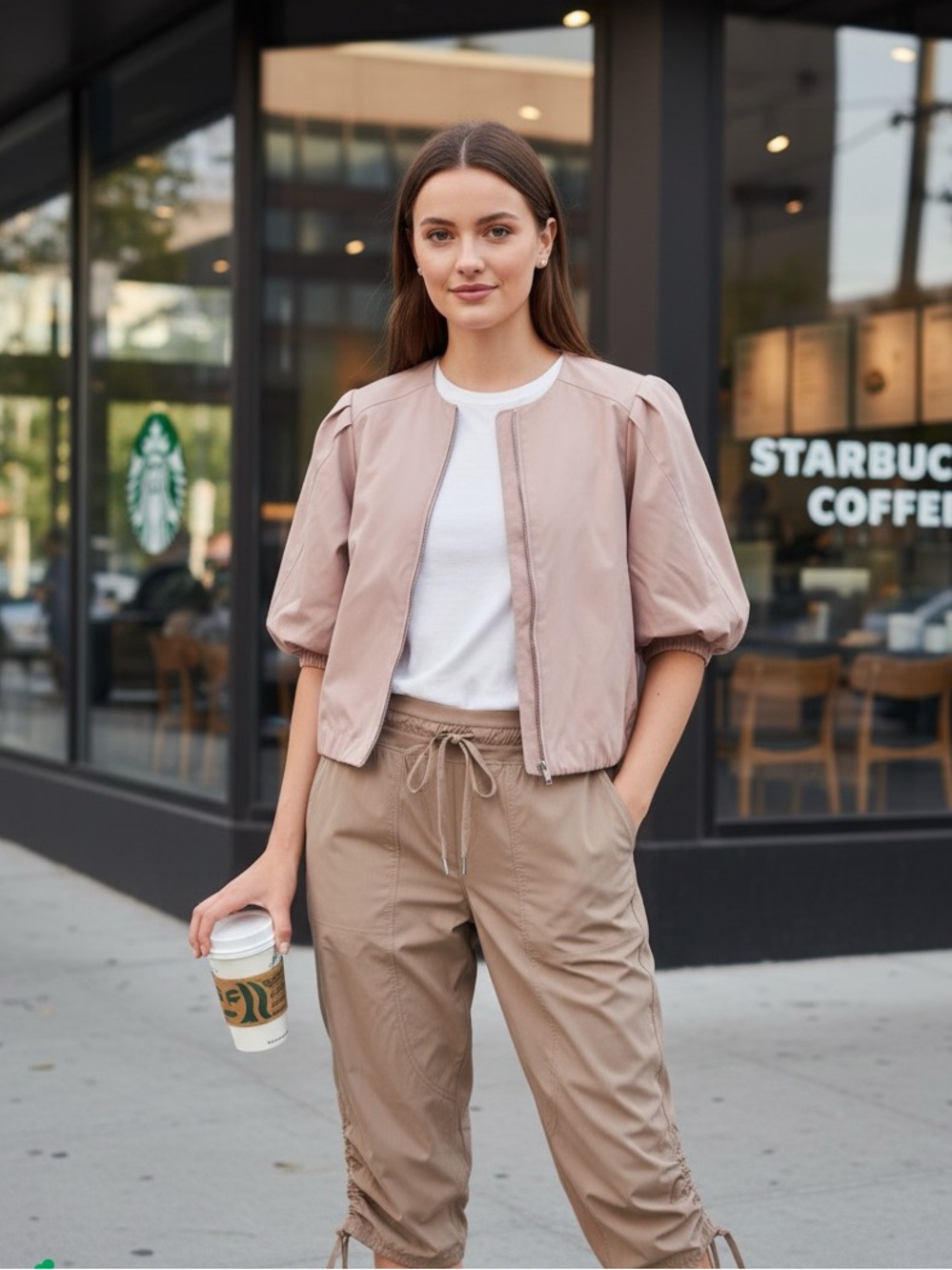 Zara Pale Pink Zip-Front Nylon Jacket